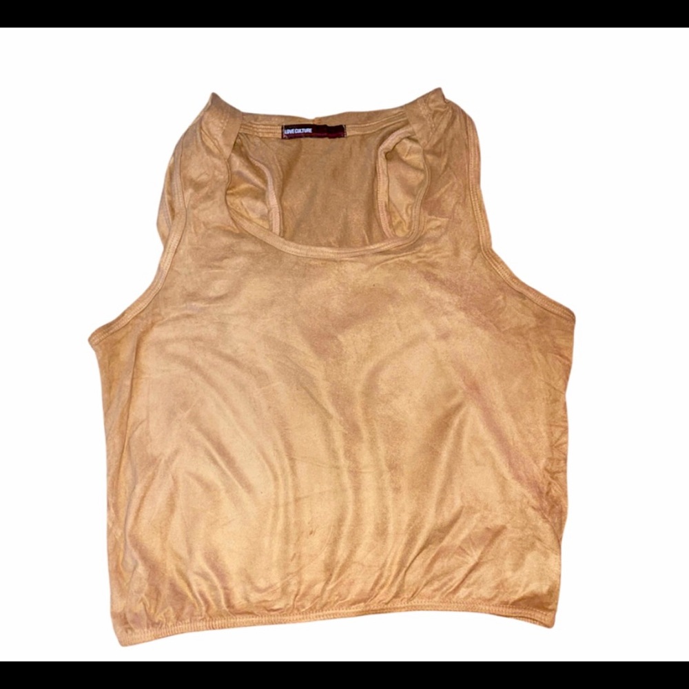 Small Tan Love Culture Velvet Crop Top with A Hoodie